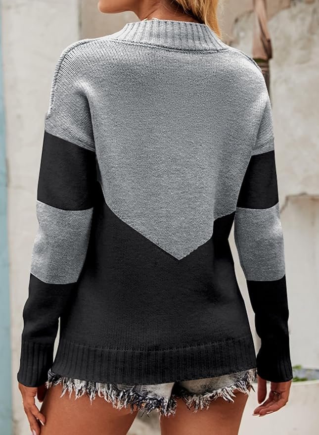 Pullover Sweaters for Women Trendy V Neck Long Sleeve Color Block Lightweight Fall Casual Knit Tops - Image 2