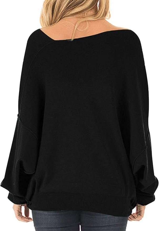 Women's Long Sexy Long Sleeve Angled Shoulder Sweatshirt Top - Image 3