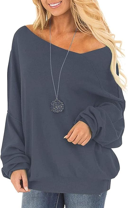 Women's Long Sexy Long Sleeve Angled Shoulder Sweatshirt Top - Image 4