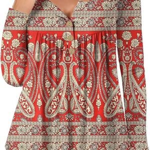 Women's Long Sleeve Shirt Tunic Buttons Tee Shirt Floral Blouse for Women Top