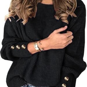 Women's Round Neck Long Sleeve Button Knit Pullover Jumper