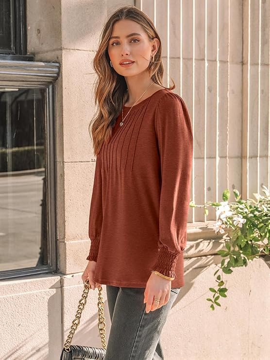 AUTOMET Long Sleeve Shirts Womens Pleated Business Casual Blouses with Smocked Cuffs - Image 5