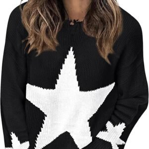 Women's Chic and Elegant Crew Neck Cute Star Long Sleeve Winterjumper