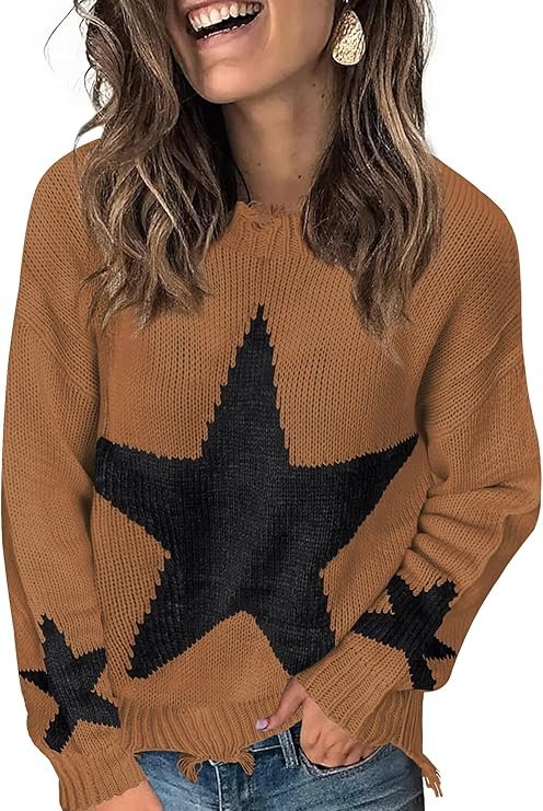 Women's Chic and Elegant Crew Neck Cute Star Long Sleeve Winterjumper - Image 3