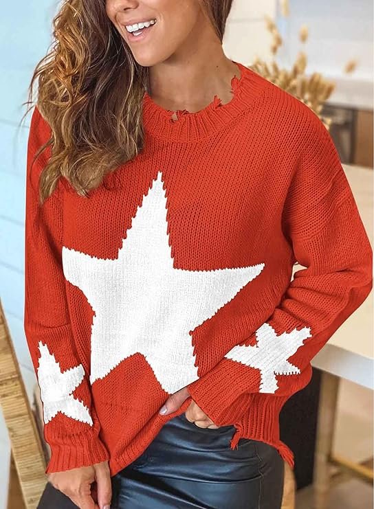 Women's Chic and Elegant Crew Neck Cute Star Long Sleeve Winterjumper - Image 2