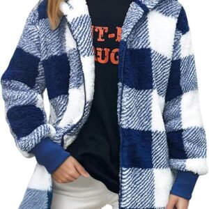 Women's Winter Warm Chic Coat Long Oversized Plaid Fleece Jacket